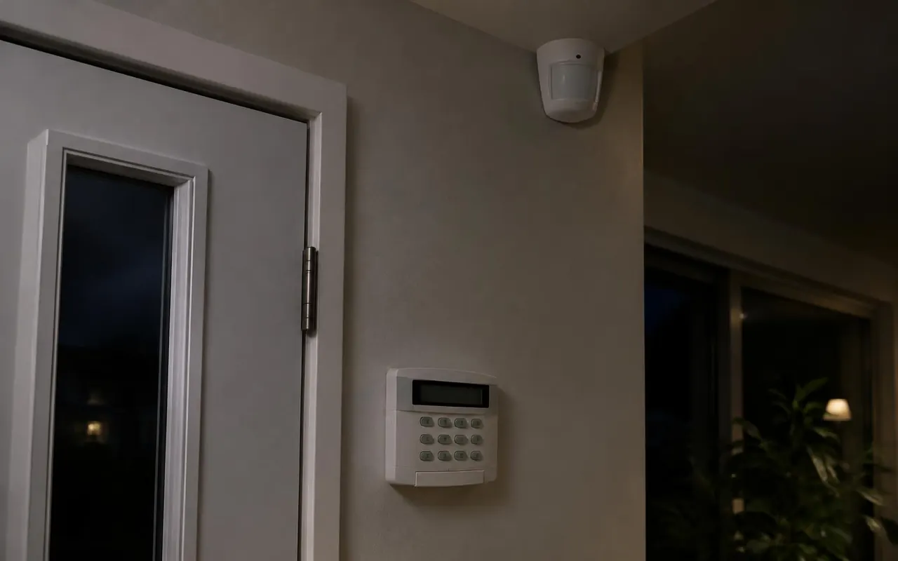 Burglar alarm keypad and motion sensor