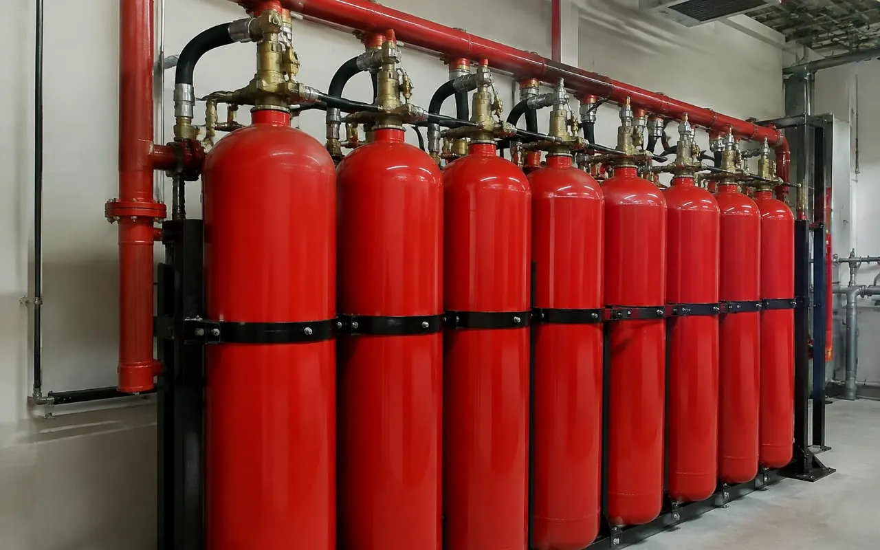 Bank of CO2 fire suppression cylinders, Hyderabad