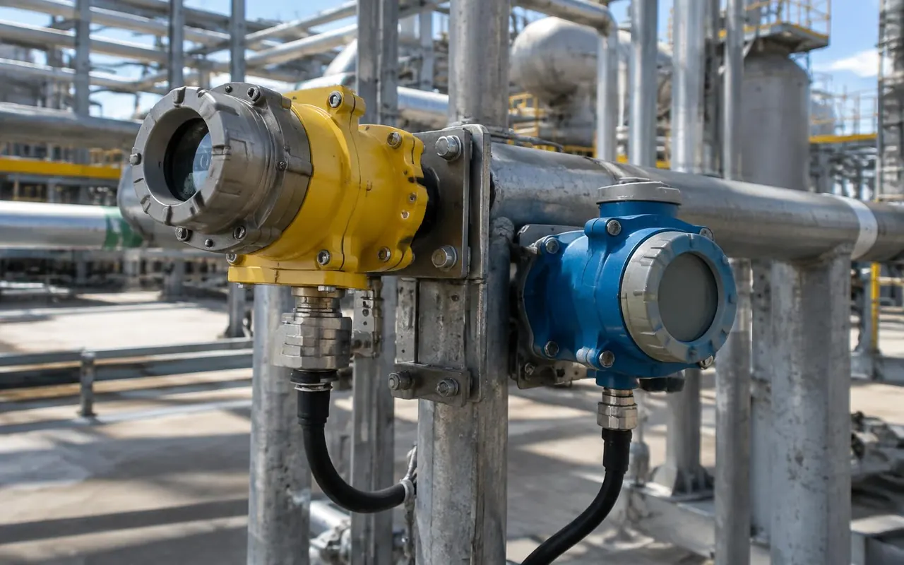 Flame and gas detectors on plant pipework. Illustrative image, not an Essatech project photo