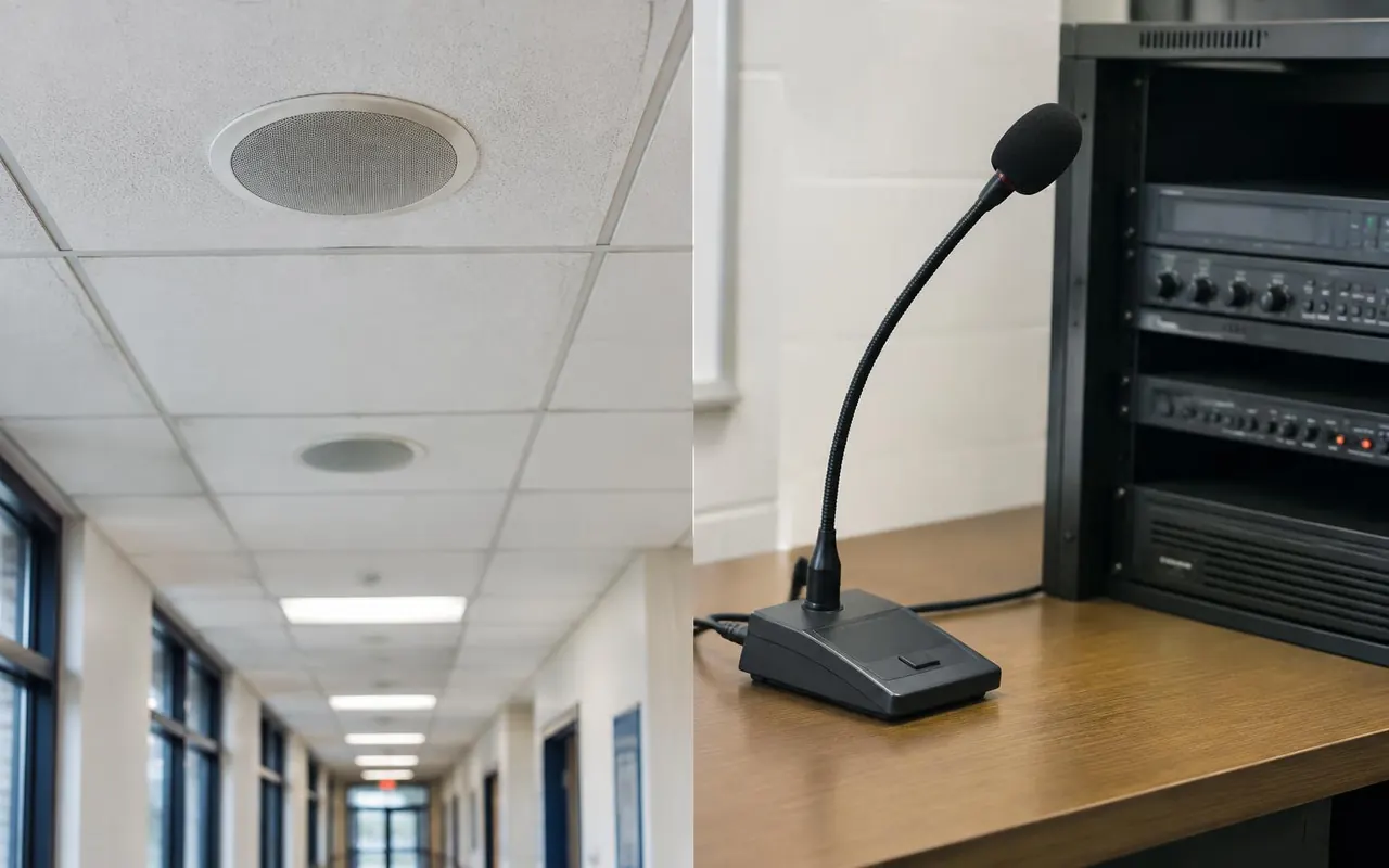 Ceiling speakers and paging microphone for a PA system, Hyderabad