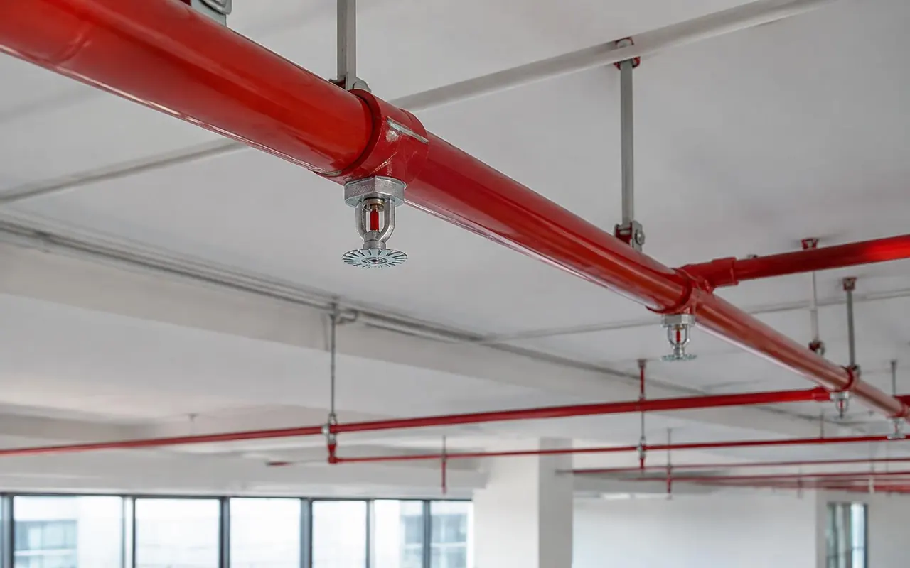 Fire sprinkler heads and red sprinkler pipes